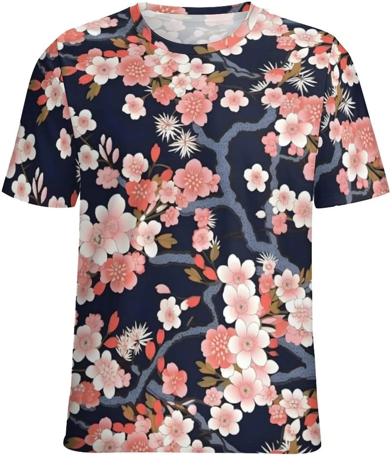 JooMeryer Women's Plus Size Cherry Blossom Sakura Flower Printed Short Sleeve T-Shirt S-6X