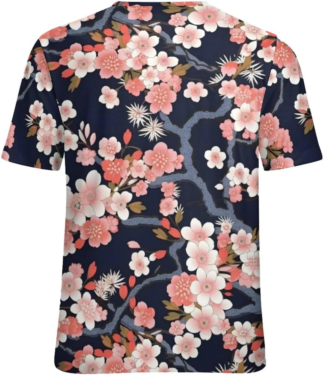 JooMeryer Women's Plus Size Cherry Blossom Sakura Flower Printed Short Sleeve T-Shirt S-6X