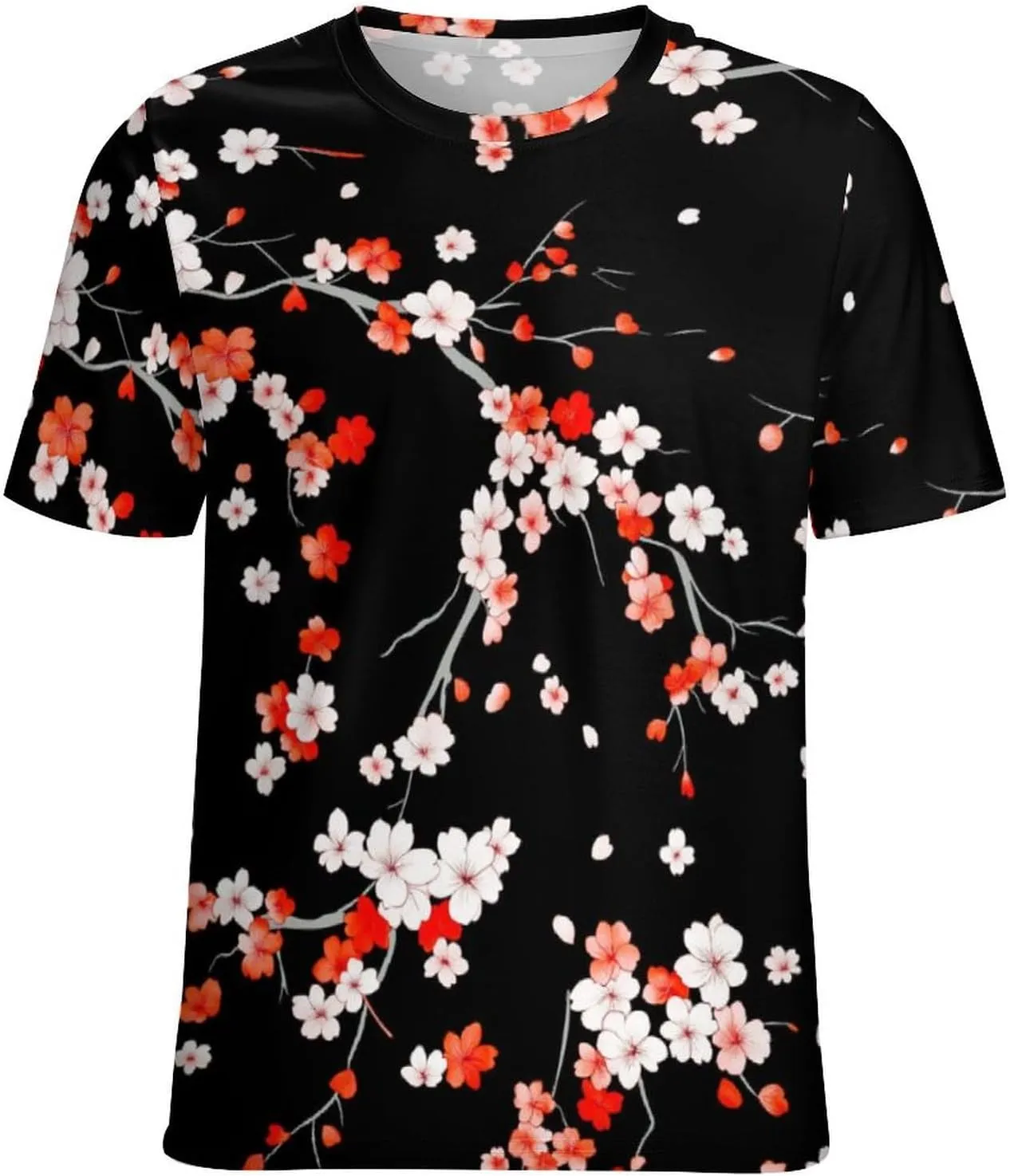 JooMeryer Women's Plus Size Cherry Blossom Sakura Flower Printed Short Sleeve T-Shirt S-6X