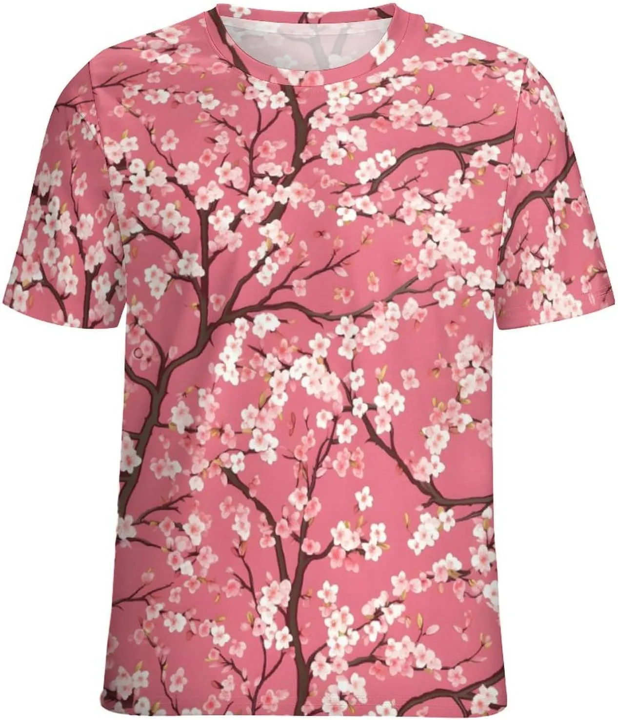 JooMeryer Women's Plus Size Cherry Blossom Sakura Flower Printed Short Sleeve T-Shirt S-6X