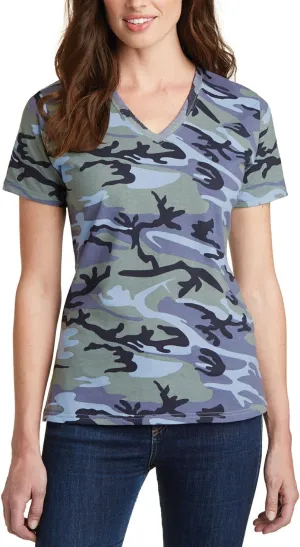 JustBlanks Womens 100% Cotton Short Slevees Regular Fit Casual Core Cotton Camo V-Neck T-Shirt
