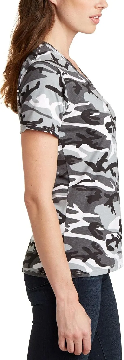 JustBlanks Womens 100% Cotton Short Slevees Regular Fit Casual Core Cotton Camo V-Neck T-Shirt