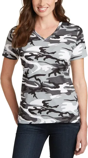 JustBlanks Womens 100% Cotton Short Slevees Regular Fit Casual Core Cotton Camo V-Neck T-Shirt
