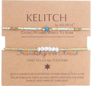 KELITCH 2 PCS Pearls Bracelets Women Friendship Seed Beaded Bracelets Stack Charm Bracelets Sets