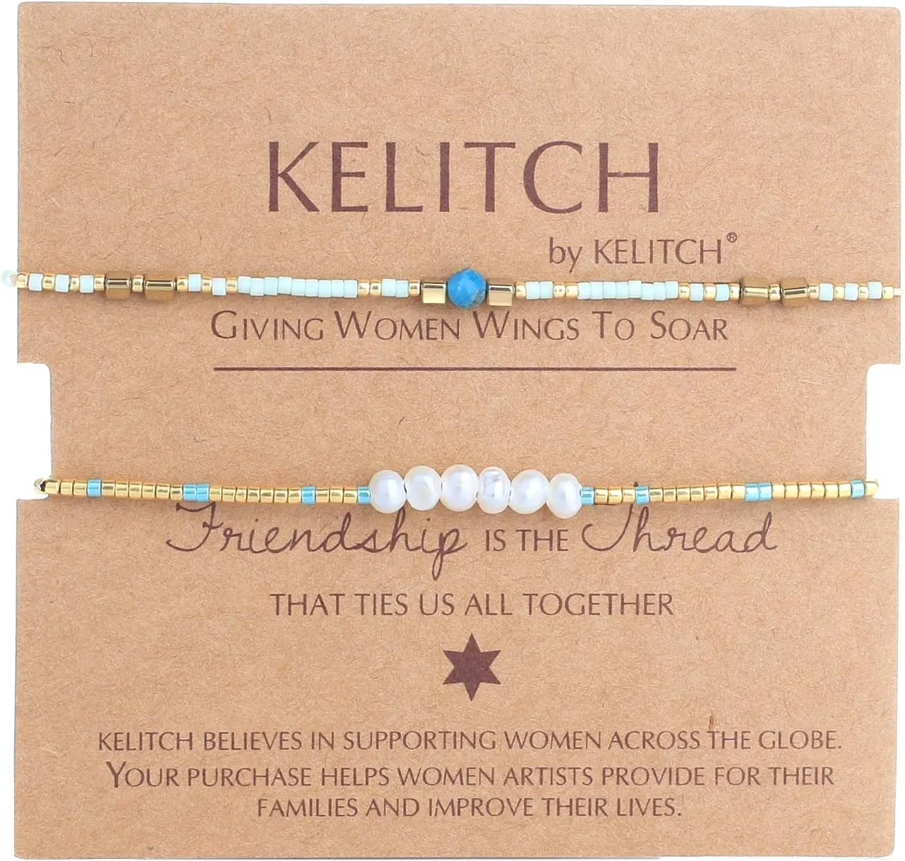 KELITCH 2 PCS Pearls Bracelets Women Friendship Seed Beaded Bracelets Stack Charm Bracelets Sets