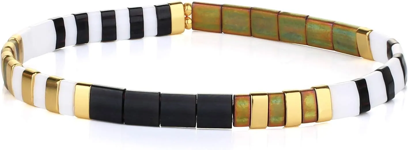 KELITCH Beach Stretch Bracelets Colorful Tila Beaded Bracelets Handmade Fashion Bracelets For Women Gift