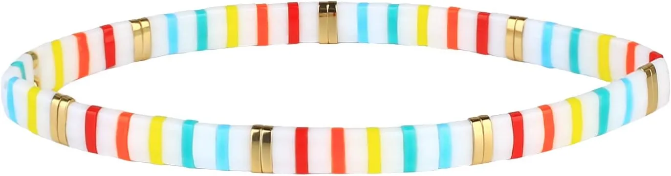 KELITCH Beach Stretch Bracelets Colorful Tila Beaded Bracelets Handmade Fashion Bracelets Trendy Jewelry Friend Gift