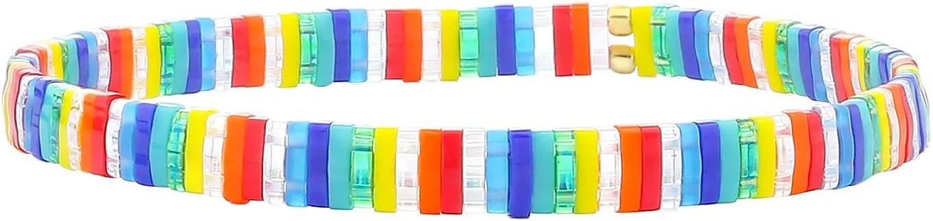 KELITCH Candy Colors Stretch Bracelets Handmade Tila Beaded Strand Bracelets Women Summer Beach Bracelets