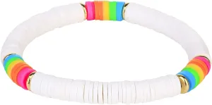 KELITCH Women Fashion Stretch Bracelets Colorful Heishi Beads Mixed Gold Disc Bracelets Handmade Friendship Bracelets
