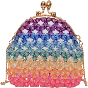 KESYOO 1Pc Colorful Hollowed Out Pearl Handbag for Women Beaded Crossbody Bag Stylish Evening Clutch Purse with Unique Design for Casual or Formal Occasions