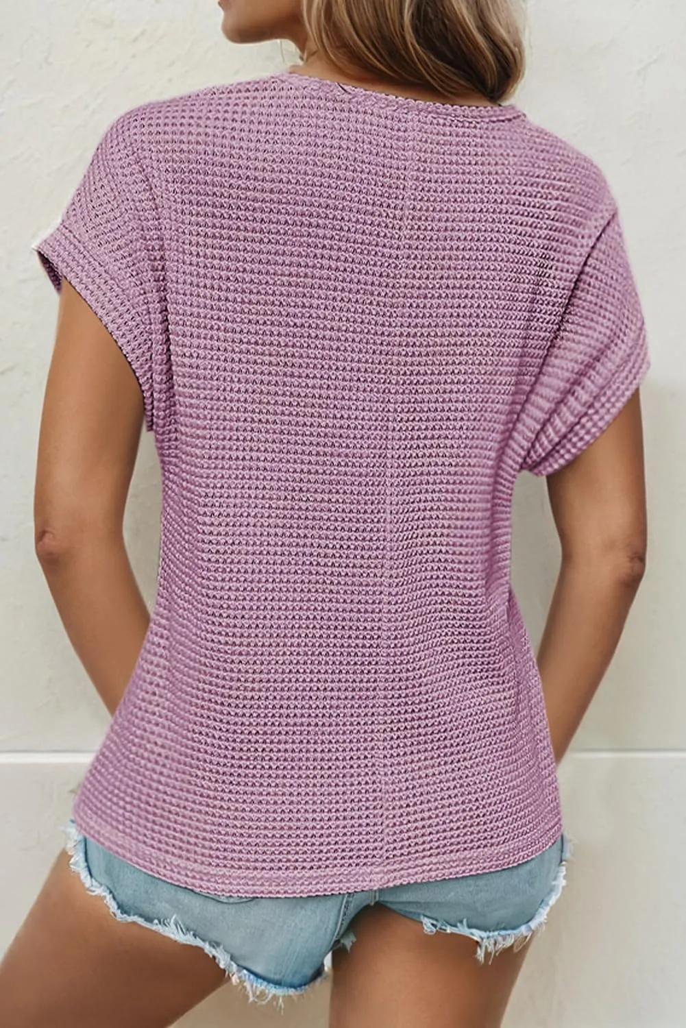 KevaMolly Womens T Shirts Solid Batwing Sleeve Cross Wrap Hem Tee Casual Tshirt Trendy Fitted Tee Tops
