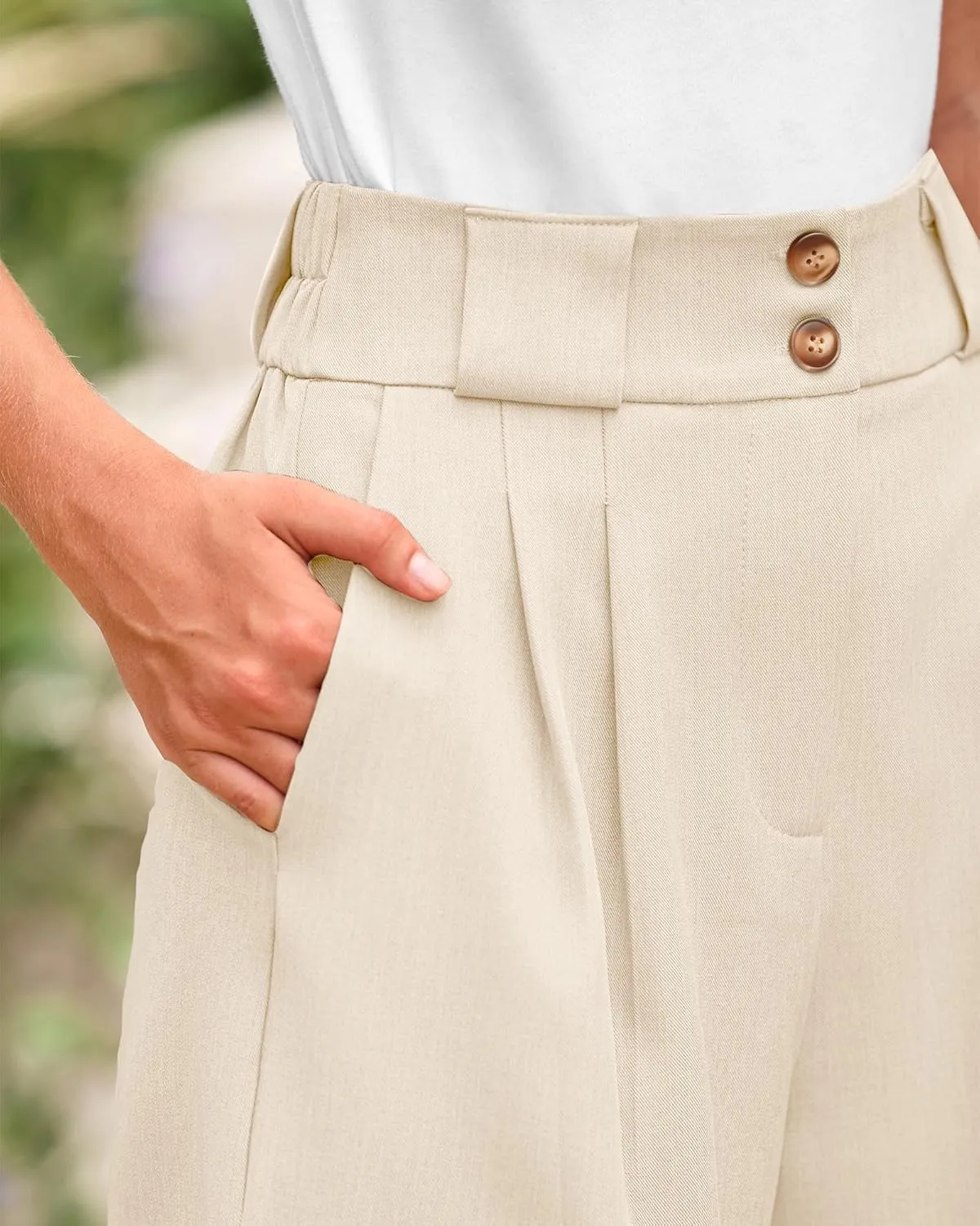 KIRUNDO Womens Shorts Dressy Casual 2025 Trendy Summer Elastic High Waisted Pleated Side Slit Business Work Shorts Pockets