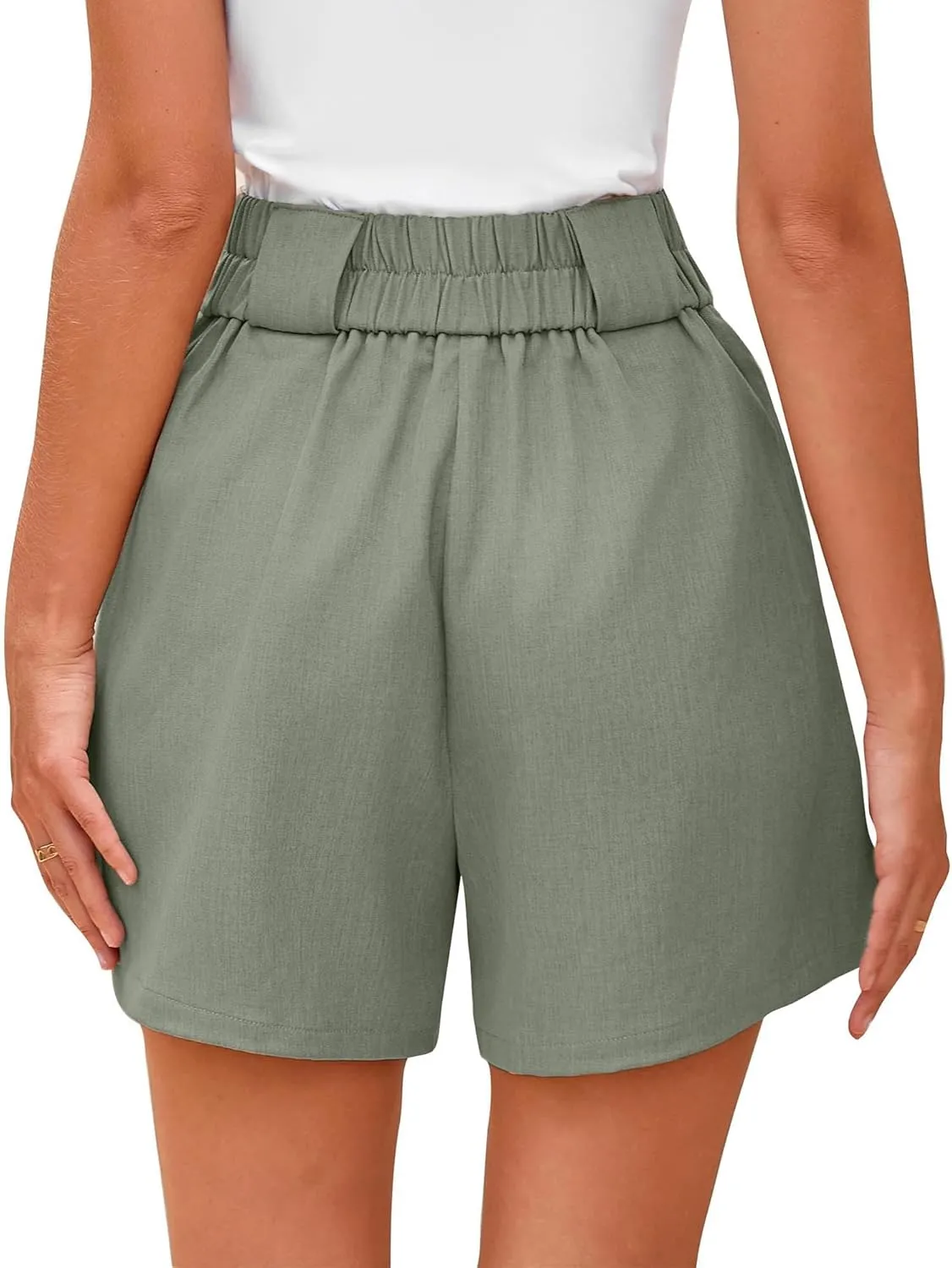 KIRUNDO Womens Shorts Dressy Casual 2025 Trendy Summer Elastic High Waisted Pleated Side Slit Business Work Shorts Pockets