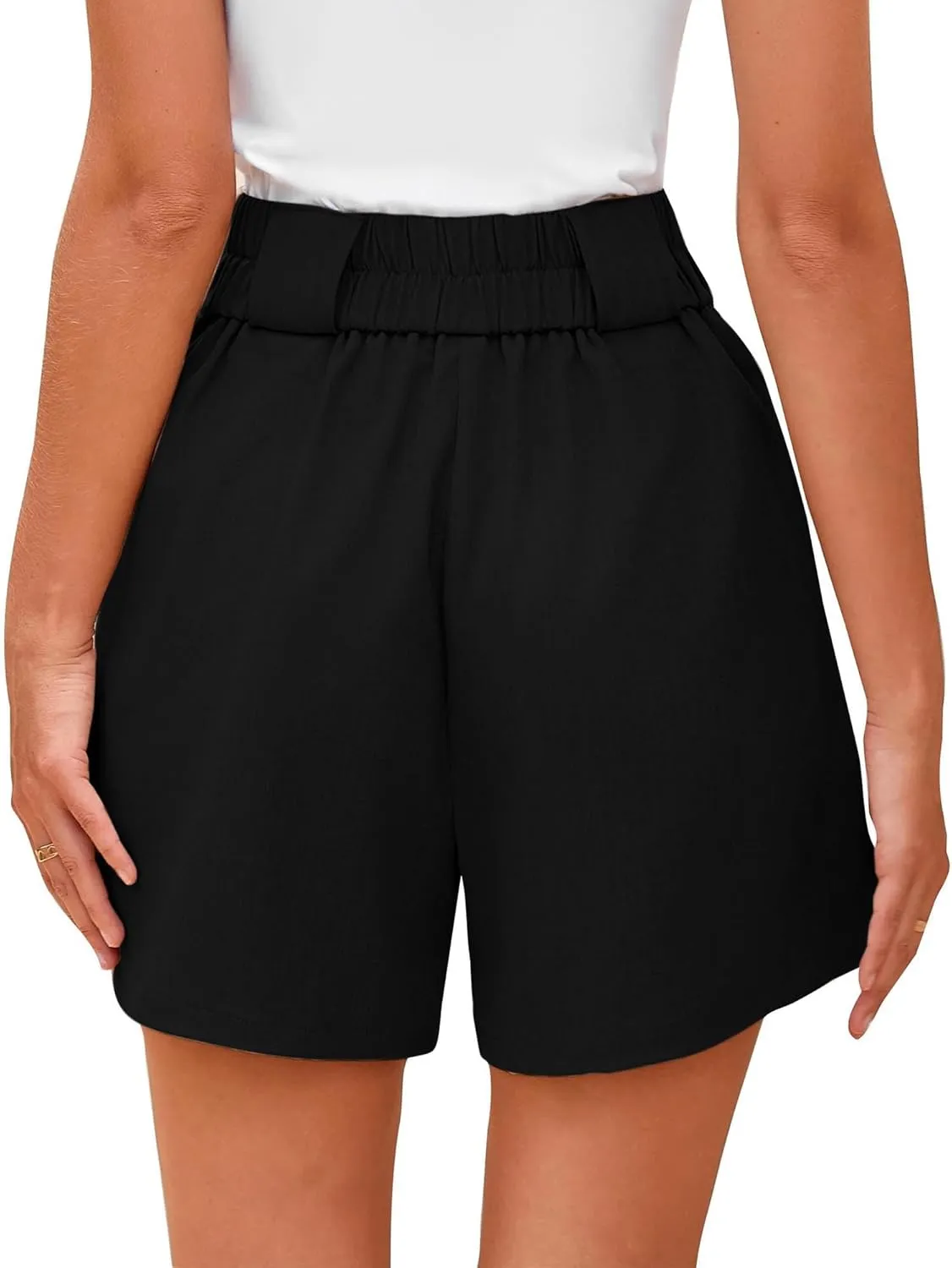 KIRUNDO Womens Shorts Dressy Casual 2025 Trendy Summer Elastic High Waisted Pleated Side Slit Business Work Shorts Pockets