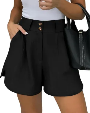 KIRUNDO Womens Shorts Dressy Casual 2025 Trendy Summer Elastic High Waisted Pleated Side Slit Business Work Shorts Pockets
