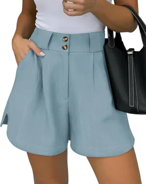 KIRUNDO Womens Shorts Dressy Casual 2025 Trendy Summer Elastic High Waisted Pleated Side Slit Business Work Shorts Pockets