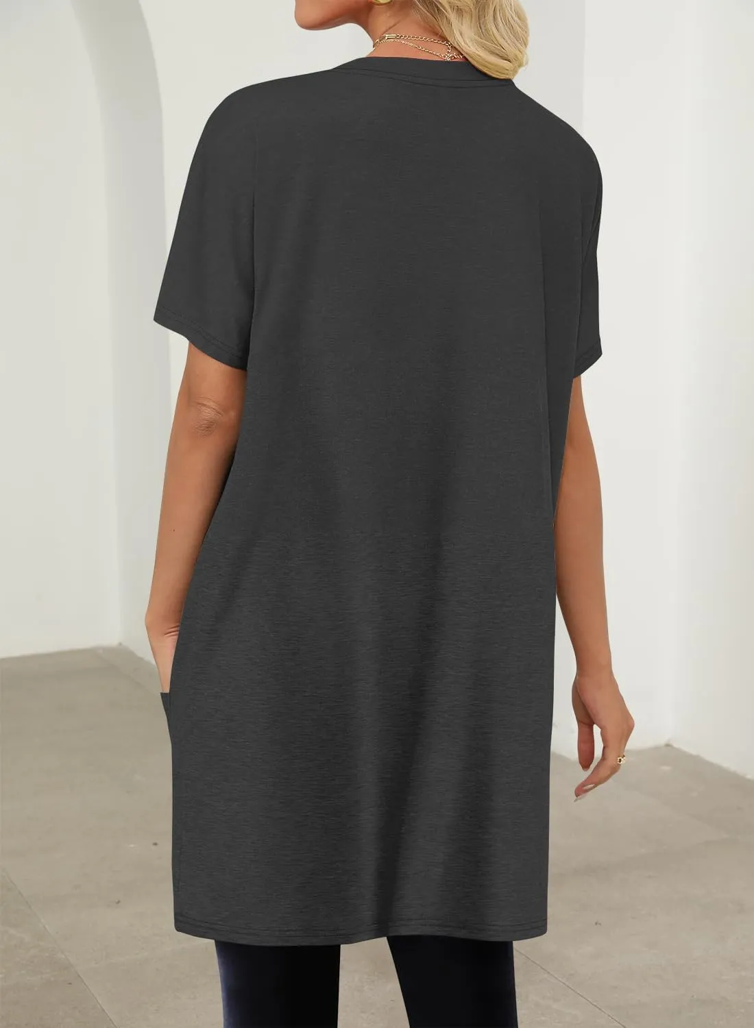 KISSMODA Womens Summer Tunic Tops for Leggings Casual Short Sleeve Long Shirts with Pockets