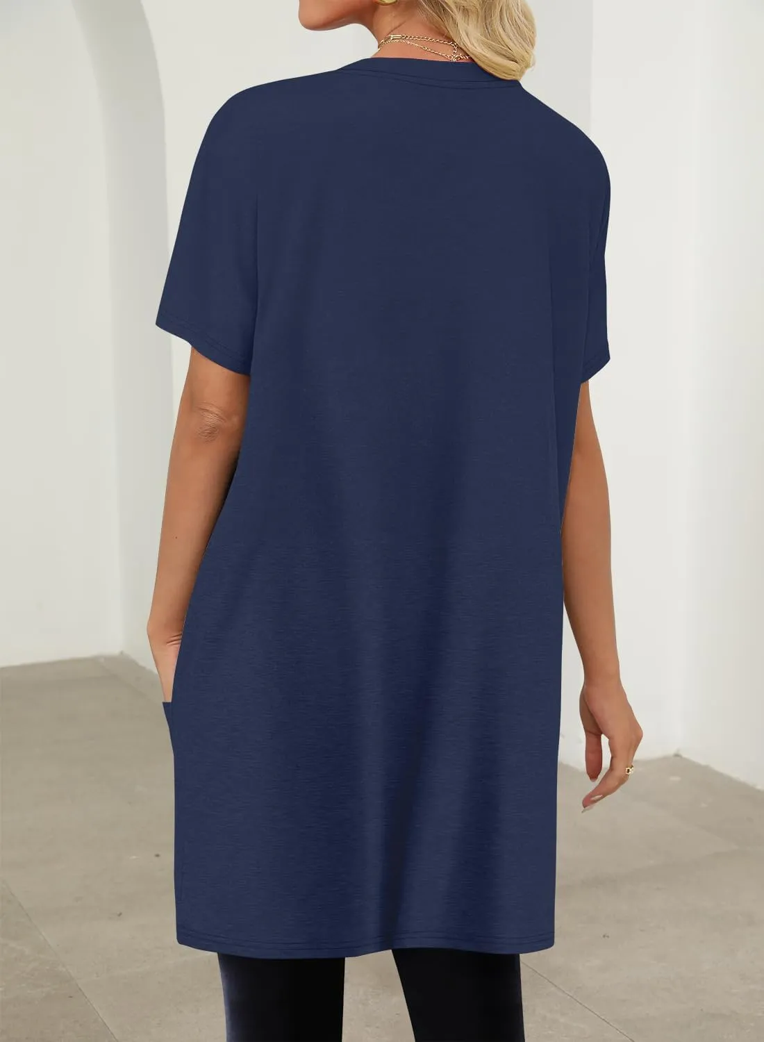KISSMODA Womens Summer Tunic Tops for Leggings Casual Short Sleeve Long Shirts with Pockets