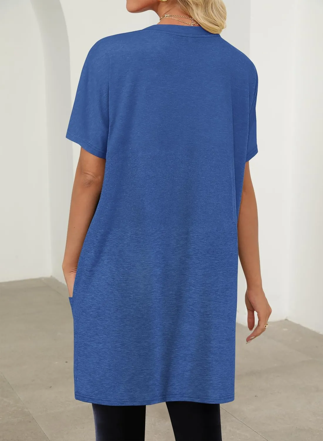 KISSMODA Womens Summer Tunic Tops for Leggings Casual Short Sleeve Long Shirts with Pockets