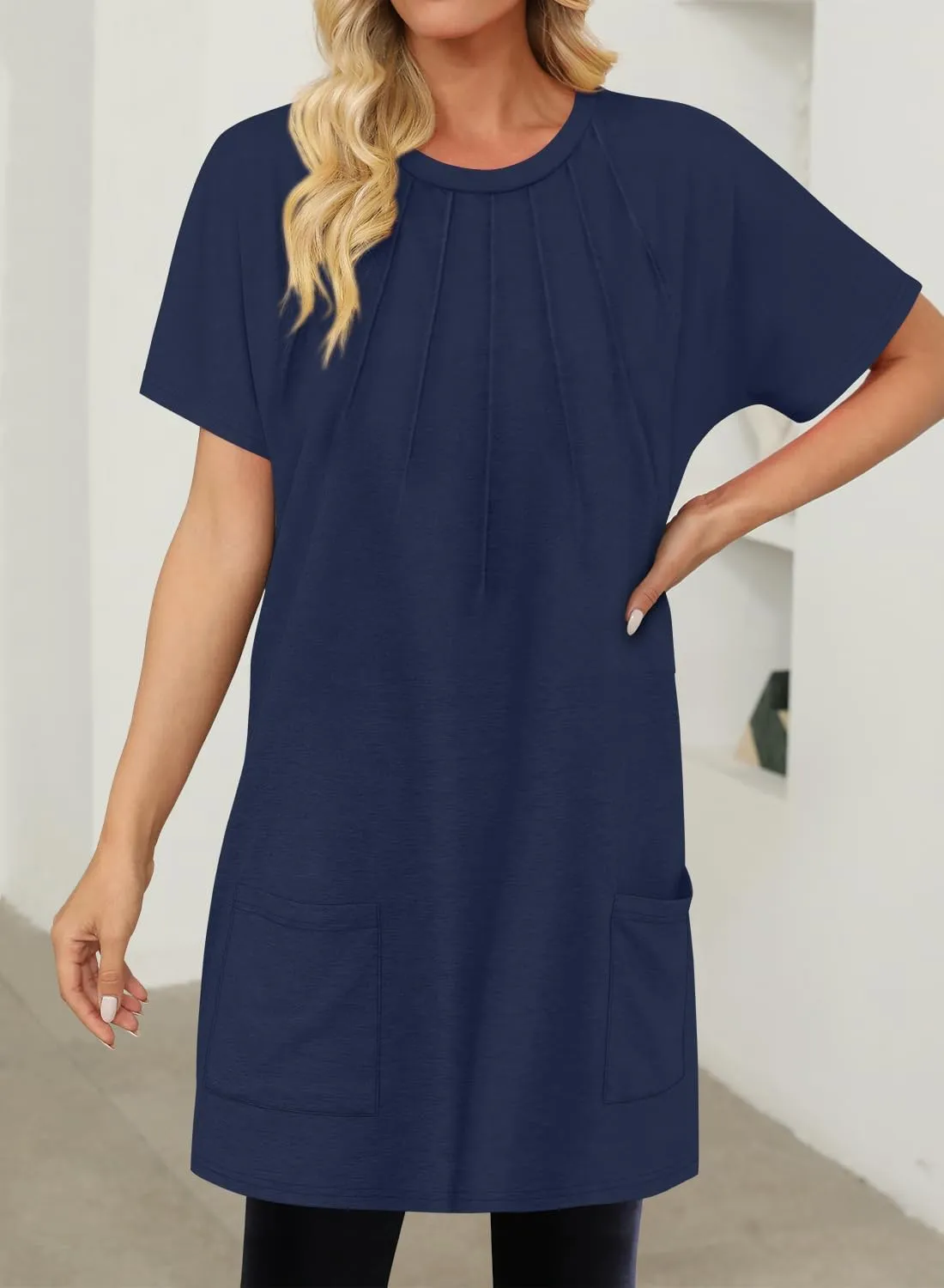 KISSMODA Womens Summer Tunic Tops for Leggings Casual Short Sleeve Long Shirts with Pockets