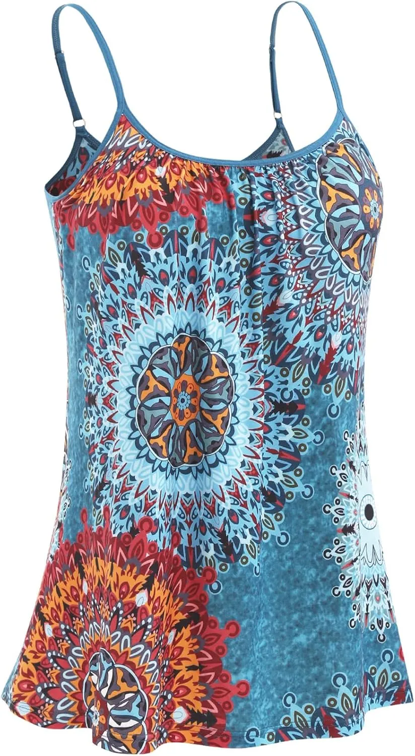 Knuffnee Women Tank Tops with Built in Bra Flowy Camisole Adjustable Spaghetti Straps Tank Top