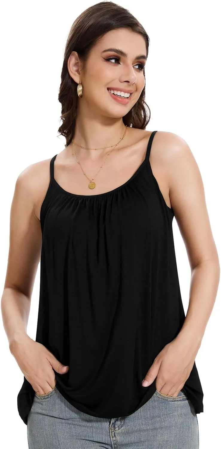 Knuffnee Women Tank Tops with Built in Bra Flowy Camisole Adjustable Spaghetti Straps Tank Top