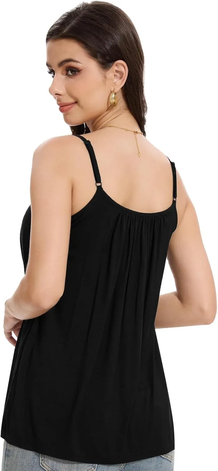 Knuffnee Women Tank Tops with Built in Bra Flowy Camisole Adjustable Spaghetti Straps Tank Top