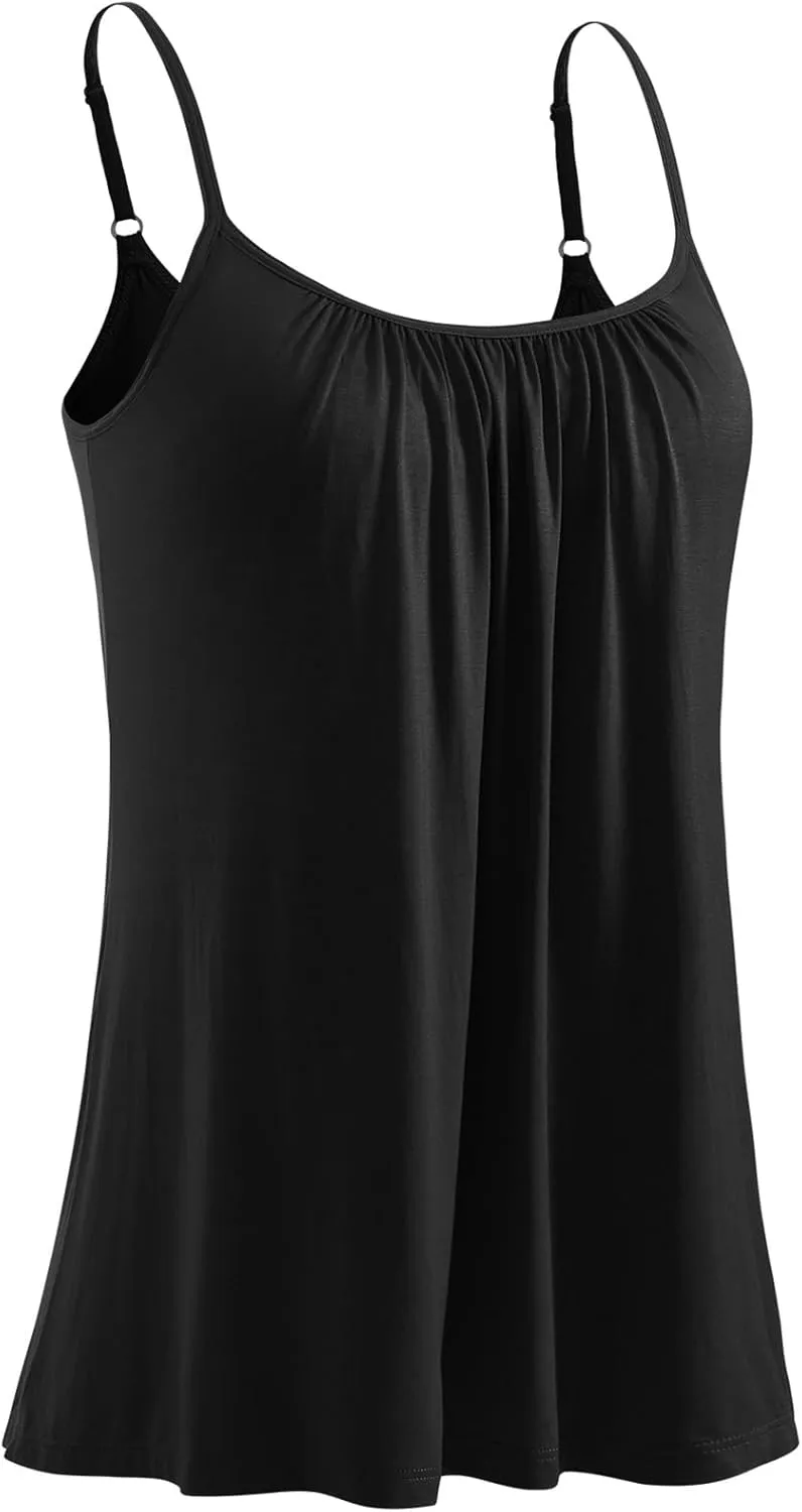 Knuffnee Women Tank Tops with Built in Bra Flowy Camisole Adjustable Spaghetti Straps Tank Top