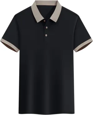 Korean Style Color Block Polo Shirts Mens Slim Fit Golf Tee Tops Summer Short Sleeve Button Collared Athletic Blouse