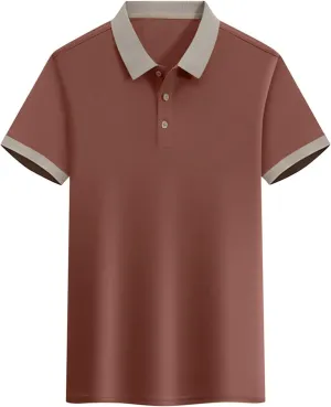 Korean Style Color Block Polo Shirts Mens Slim Fit Golf Tee Tops Summer Short Sleeve Button Collared Athletic Blouse