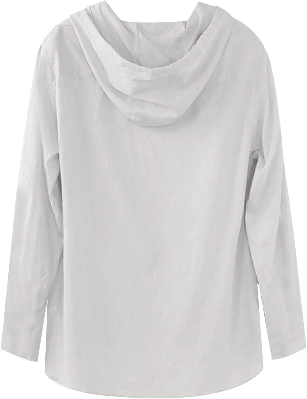 KUIOLYPOER Men's Cotton Linen Shirts Long Sleeve Hooded Drawstring Shirt Spring Summer Casual Loose Beach Shirts with Hood