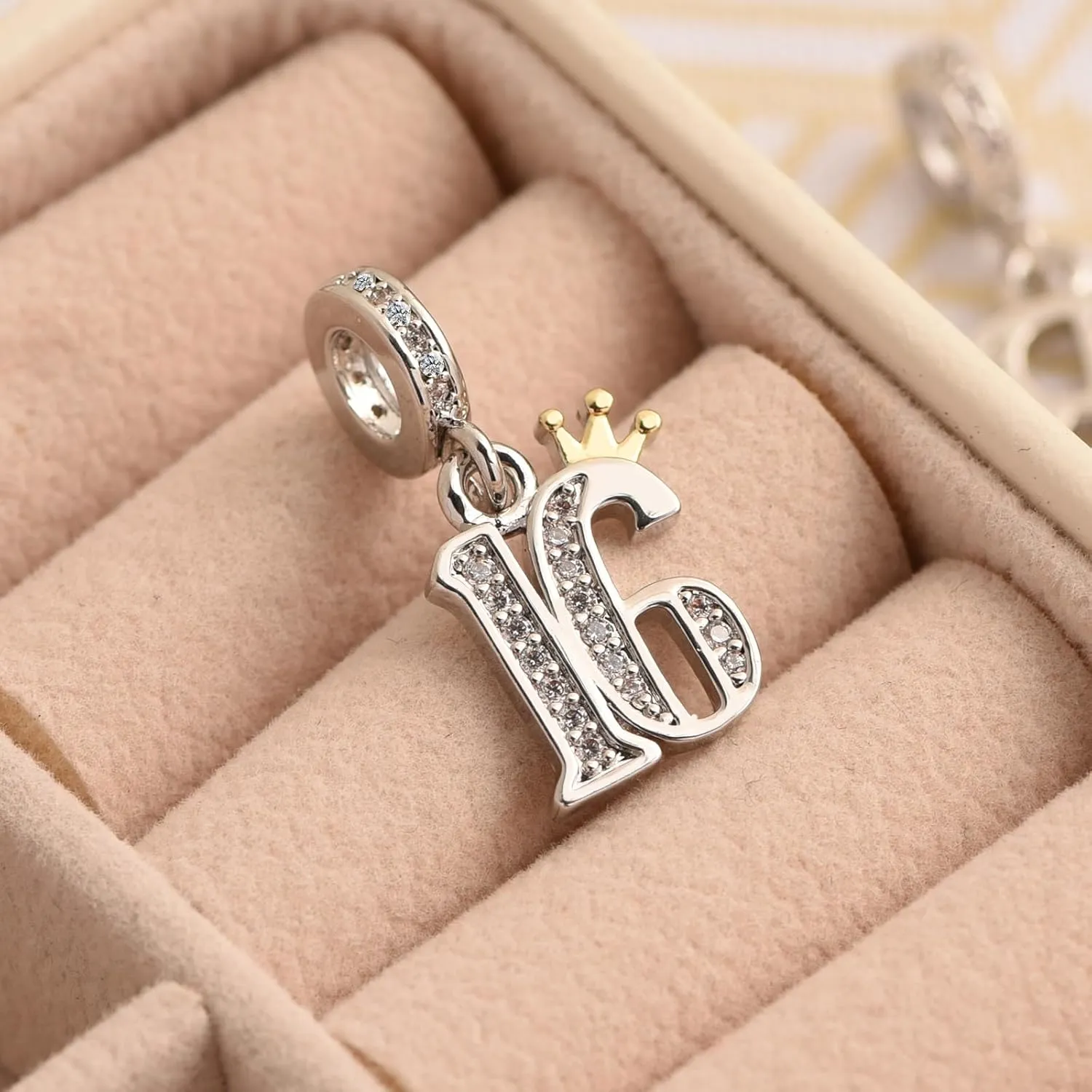 KunBead 13 16 18 21 30 40 50 60 70 Happy Birthday Crown Dangle Bead Charms Compatible with Pandora Charm Bracelet for Women