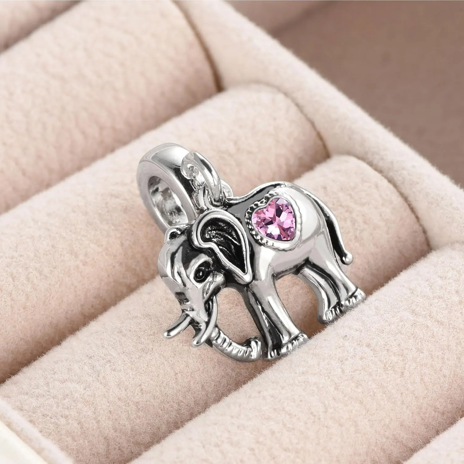 KunBead Cute Elephant Heart Love Lucky Birthday Dangle Bead Charms Compatible with Pandora Charm Bracelet for Women