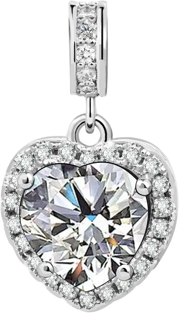 KunBead Dangle January-December Birthstone Love Heart Birthday Charms Compatible with Pandora Charm Bracelet Necklace