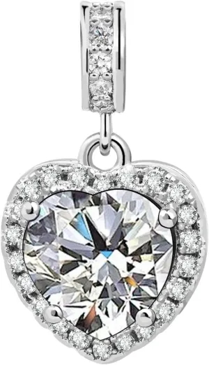 KunBead Dangle January-December Birthstone Love Heart Birthday Charms Compatible with Pandora Charm Bracelet Necklace