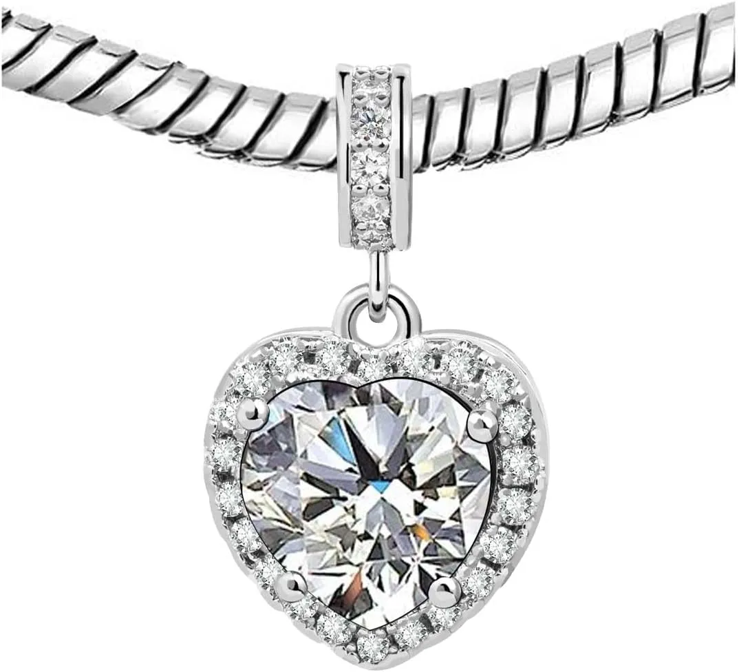 KunBead Dangle January-December Birthstone Love Heart Birthday Charms Compatible with Pandora Charm Bracelet Necklace