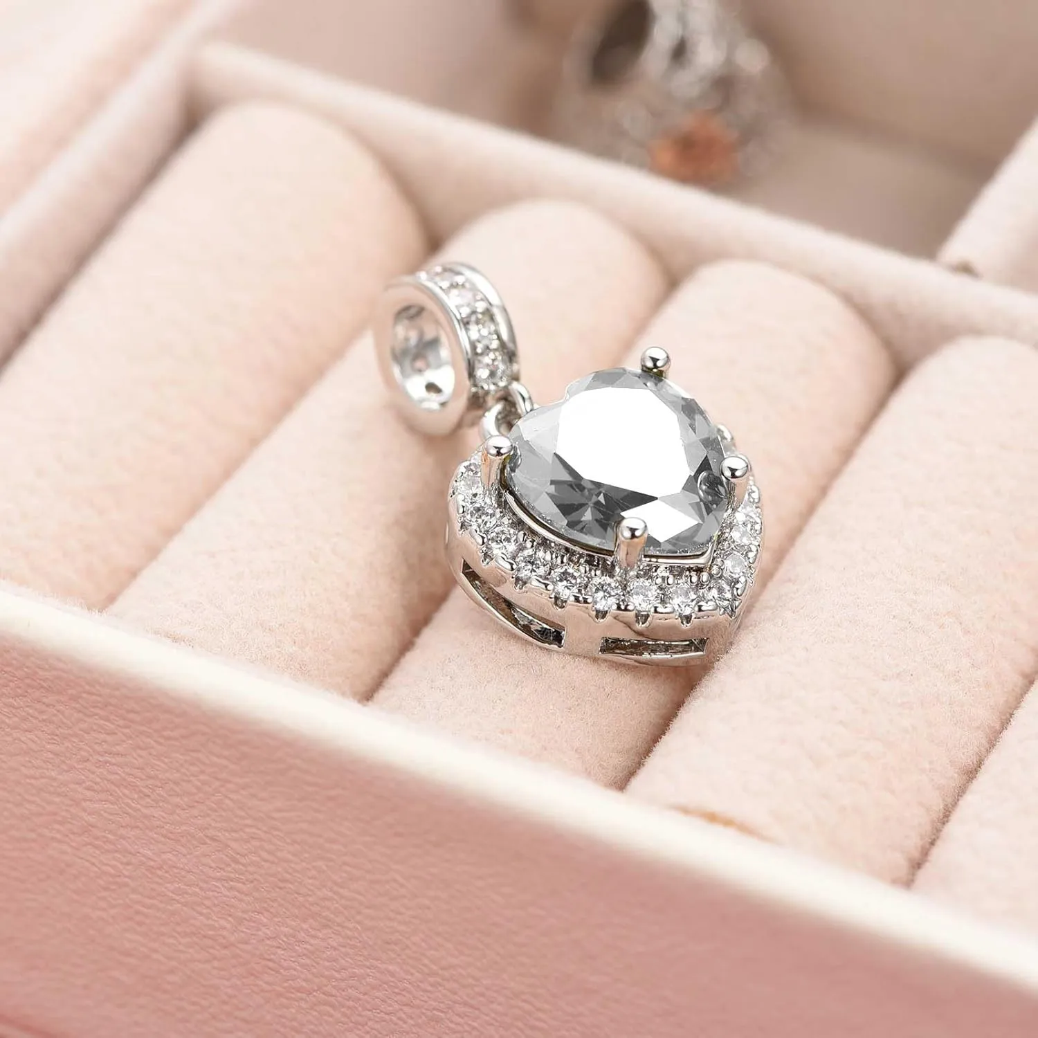 KunBead Dangle January-December Birthstone Love Heart Birthday Charms Compatible with Pandora Charm Bracelet Necklace