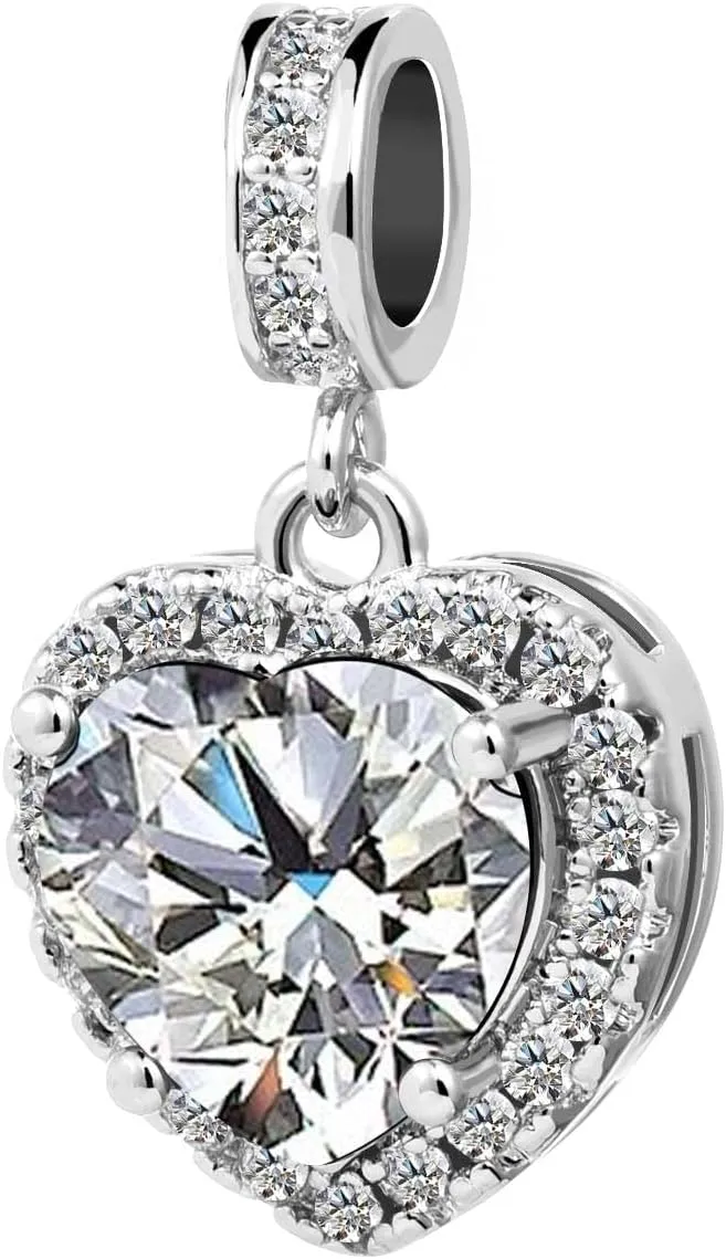 KunBead Dangle January-December Birthstone Love Heart Birthday Charms Compatible with Pandora Charm Bracelet Necklace