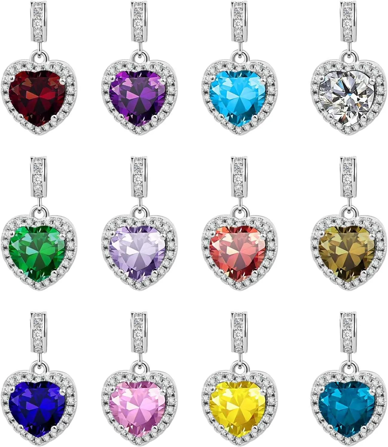 KunBead Dangle January-December Birthstone Love Heart Birthday Charms Compatible with Pandora Charm Bracelet Necklace