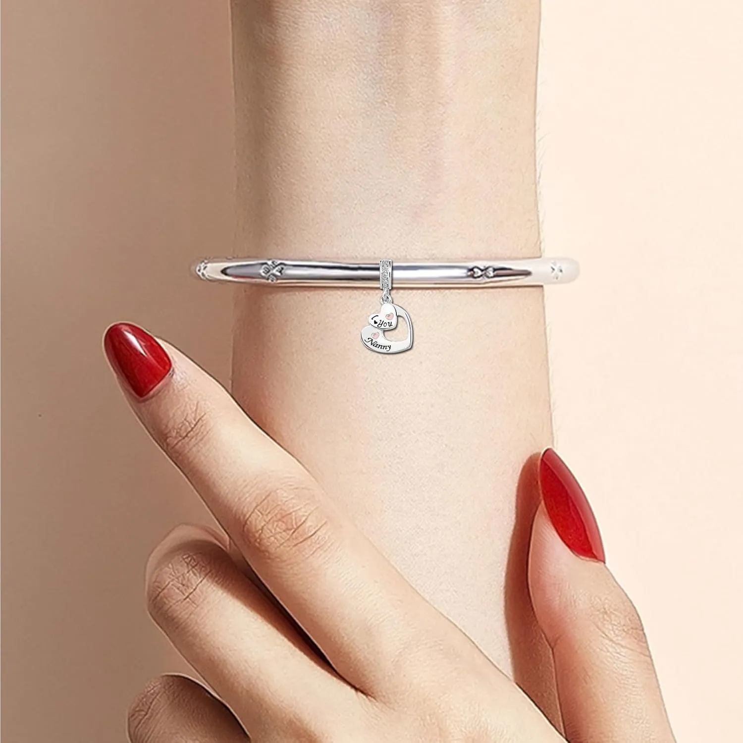 KunBead I Love You Heart Dangle Charms Compatible with Pandora Bracelet Necklace for Mom Daughter Grandma Granddaughter Nana Auntie Wife Sister Best Friend