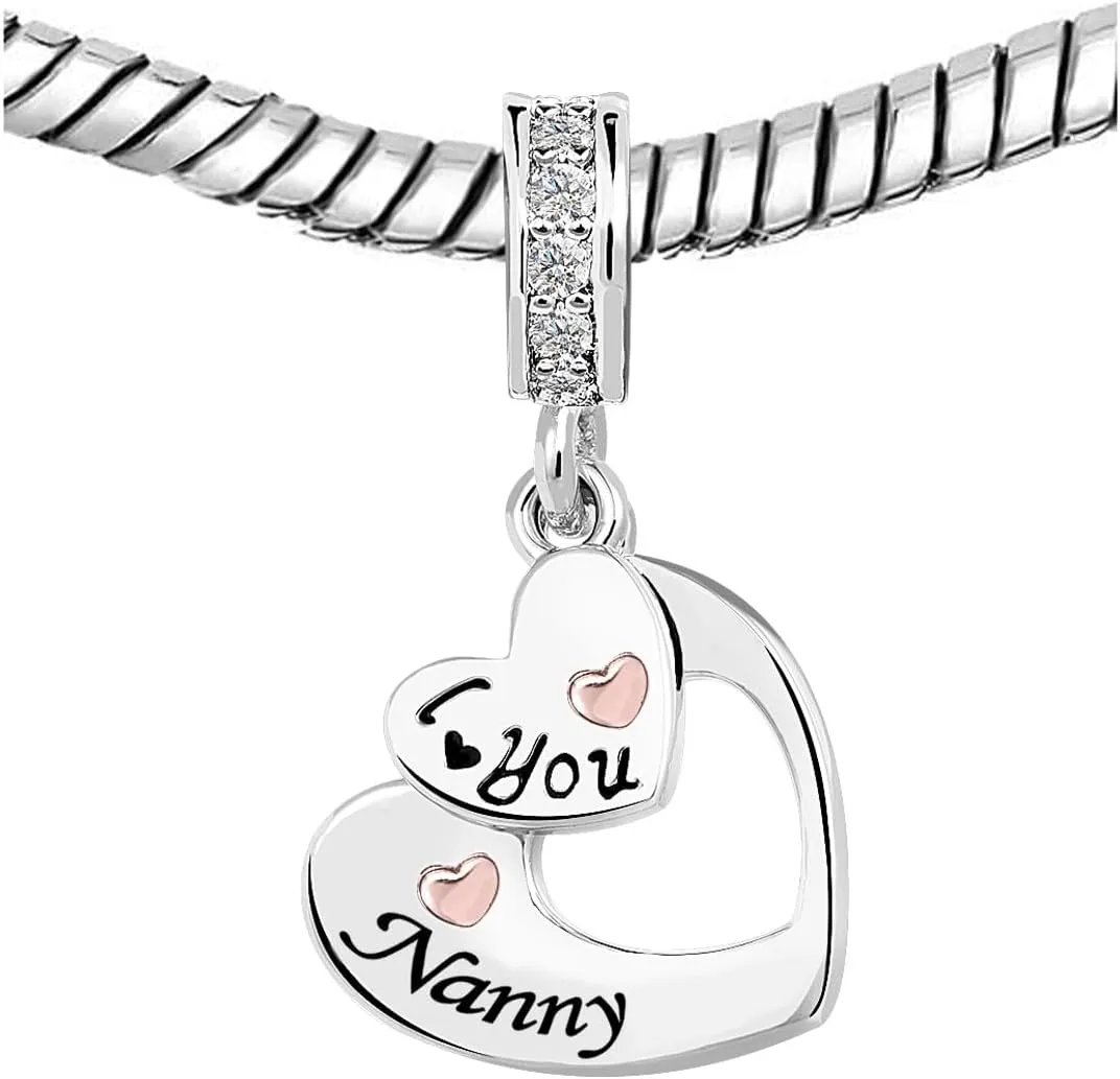 KunBead I Love You Heart Dangle Charms Compatible with Pandora Bracelet Necklace for Mom Daughter Grandma Granddaughter Nana Auntie Wife Sister Best Friend