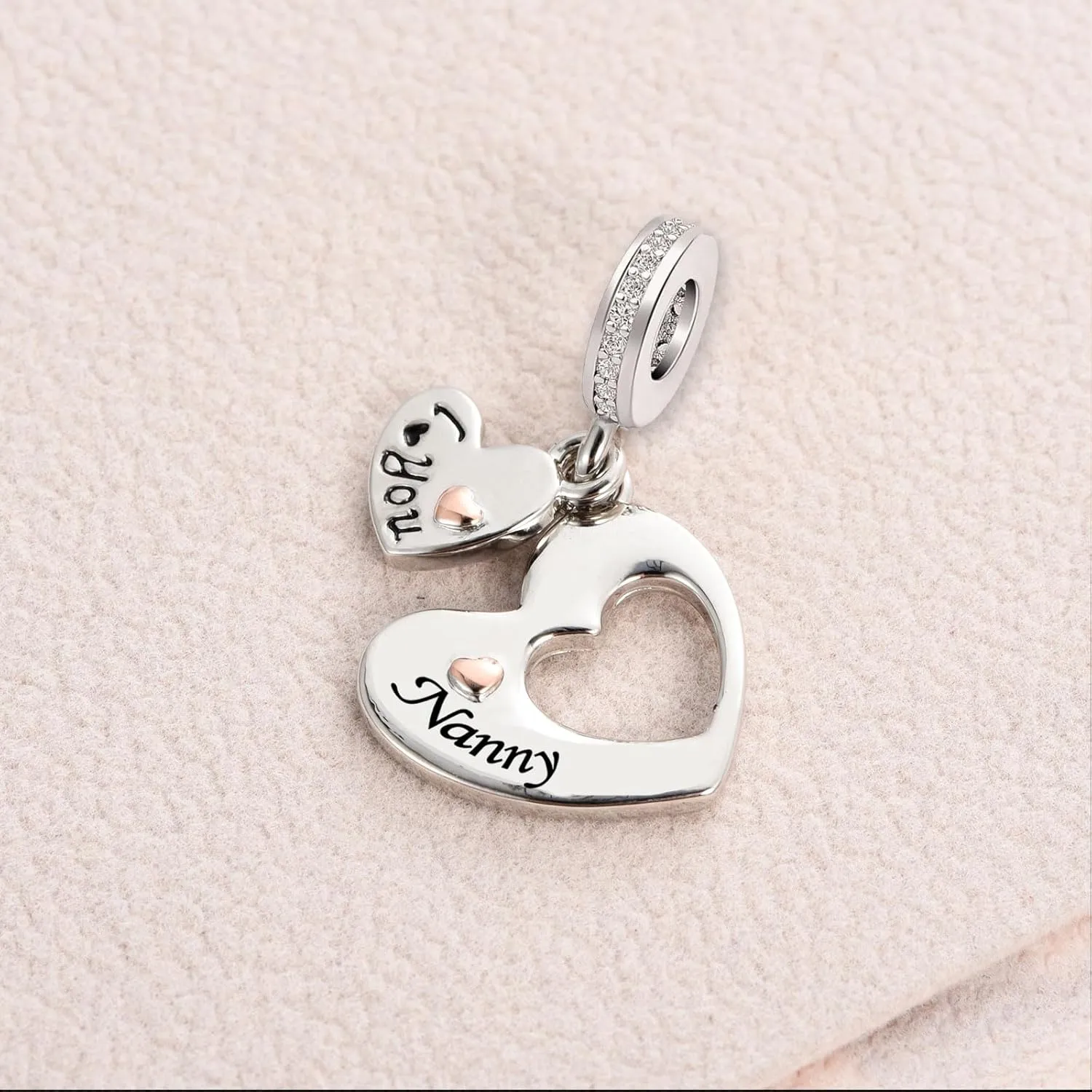 KunBead I Love You Heart Dangle Charms Compatible with Pandora Bracelet Necklace for Mom Daughter Grandma Granddaughter Nana Auntie Wife Sister Best Friend