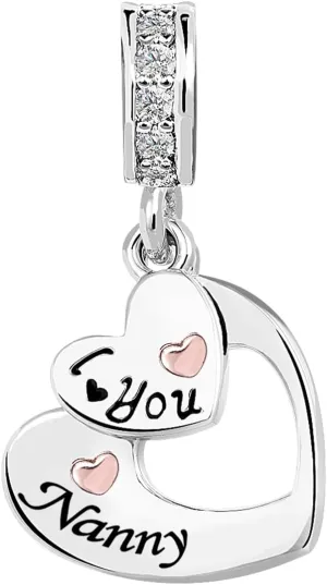 KunBead I Love You Heart Dangle Charms Compatible with Pandora Bracelet Necklace for Mom Daughter Grandma Granddaughter Nana Auntie Wife Sister Best Friend