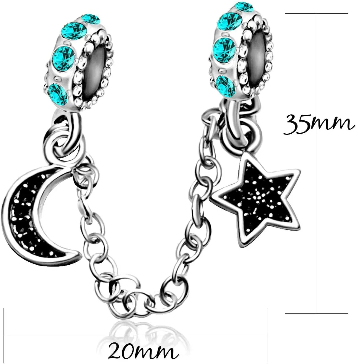 KunBead Link Safety Chain Moon Star Crystal Birthday Bead Charms for Bracelets for Women Jewelry