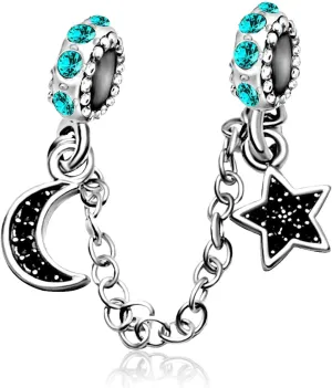 KunBead Link Safety Chain Moon Star Crystal Birthday Bead Charms for Bracelets for Women Jewelry