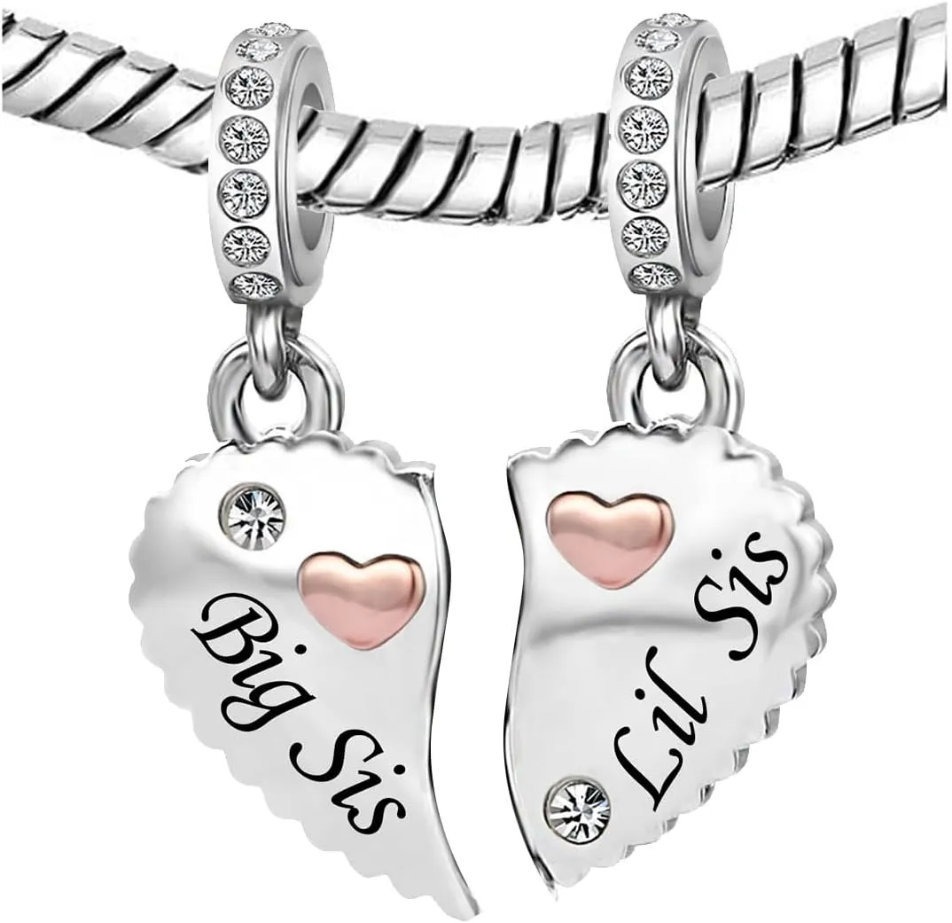 KunBead Mother Daughter Son Sisters Best Friends Bestie Rose Gold Heart Puzzle Dangle Birthday Charms Compatible with Pandora Bracelet
