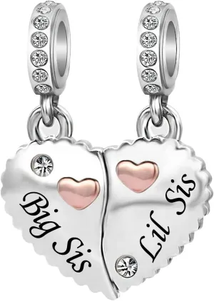 KunBead Mother Daughter Son Sisters Best Friends Bestie Rose Gold Heart Puzzle Dangle Birthday Charms Compatible with Pandora Bracelet