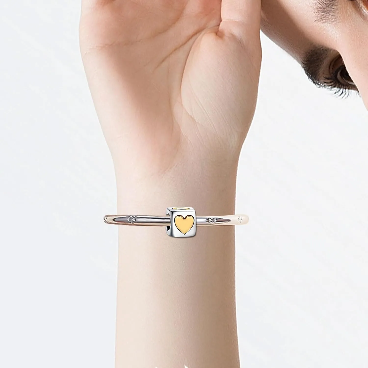 KunBead Number 0-9 Gold Heart Love Bead Birthday Charms Compatible with Pandora Charm Bracelet for Women