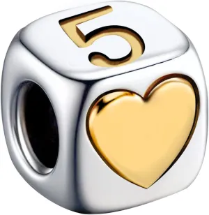 KunBead Number 0-9 Gold Heart Love Bead Birthday Charms Compatible with Pandora Charm Bracelet for Women
