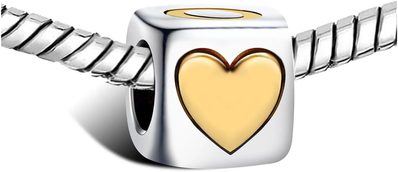 KunBead Number 0-9 Gold Heart Love Bead Birthday Charms Compatible with Pandora Charm Bracelet for Women